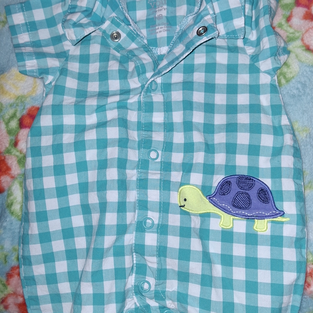 Carter's Blue and White Checkered Bodysuit with Turtle